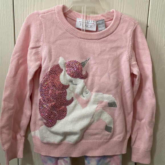 The Children’s Place Pink Unicorn Sweater and Marbled Pink & Blue Pants - Picture 2 of 7
